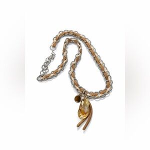 Chic Silver and Tan Necklace with Gemstone Charm
